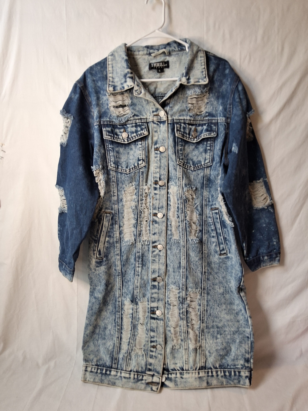 Thrill Distressed Long Denim Dress - Light & Dark Blue